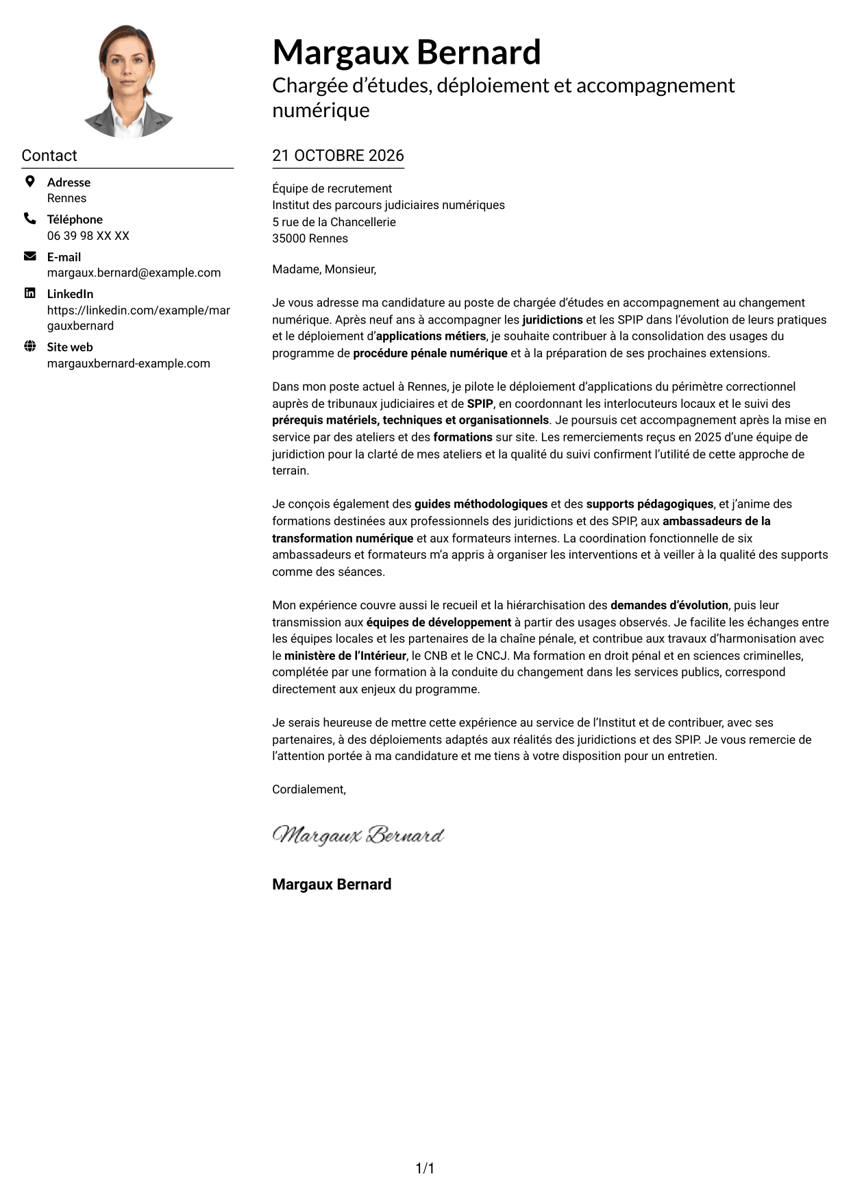 Exemple de lettre de motivation — page 1