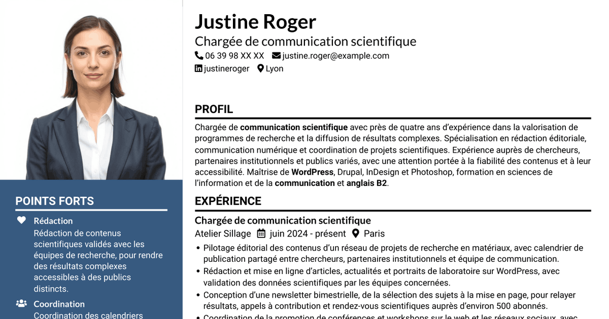 7 modèles de CV pour Chargé·e de communication scientifique, avec exemples