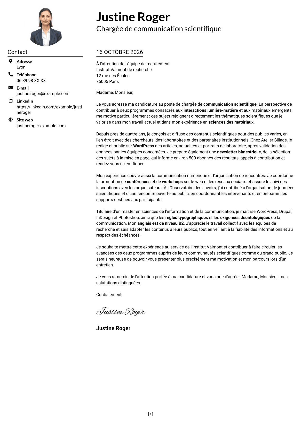 Exemple de lettre de motivation — page 1