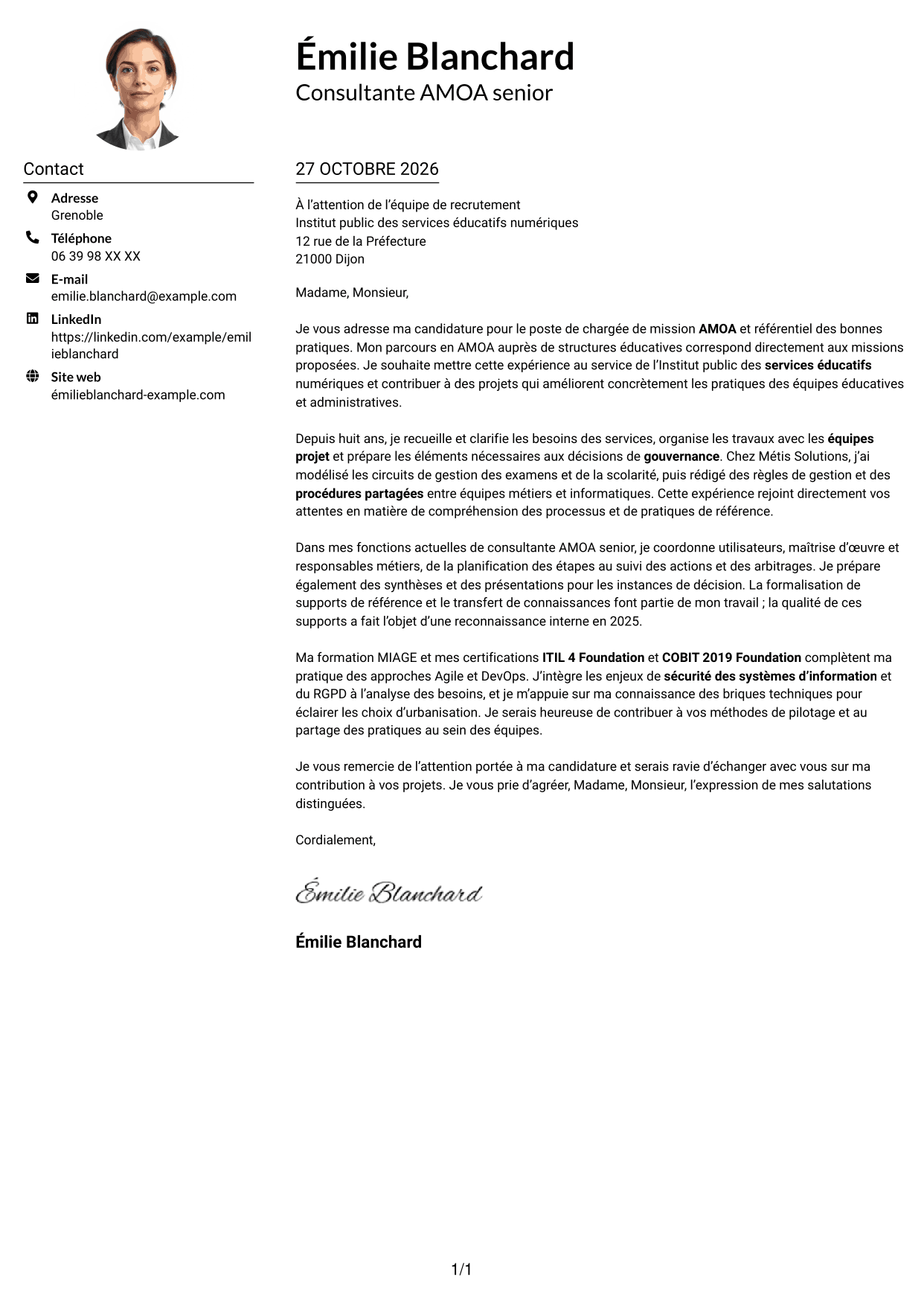 Exemple de lettre de motivation — page 1