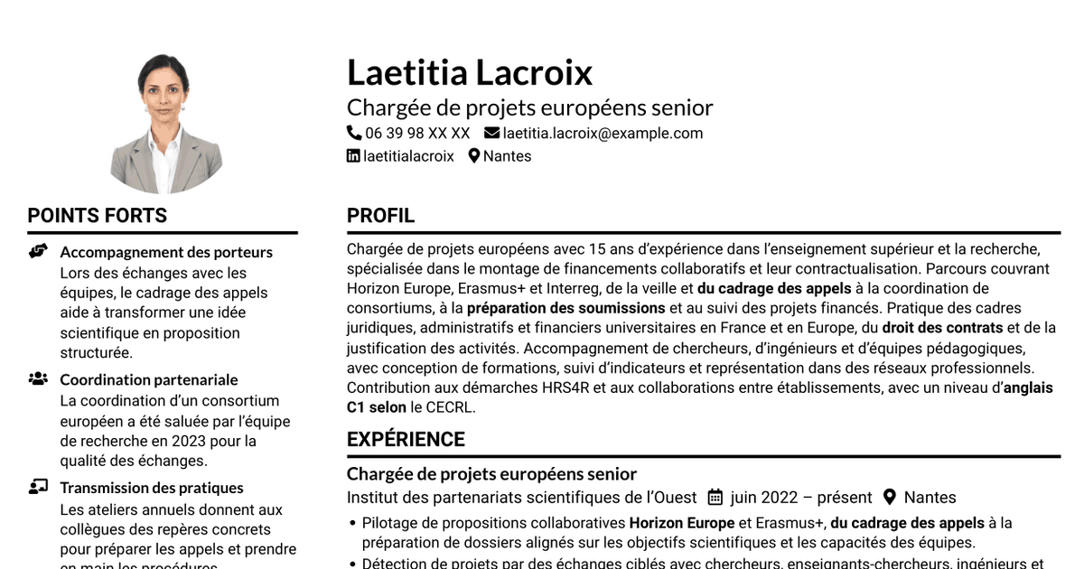 7 modèles de CV pour Chargée de projets européens - Financements collaboratifs, avec exemples