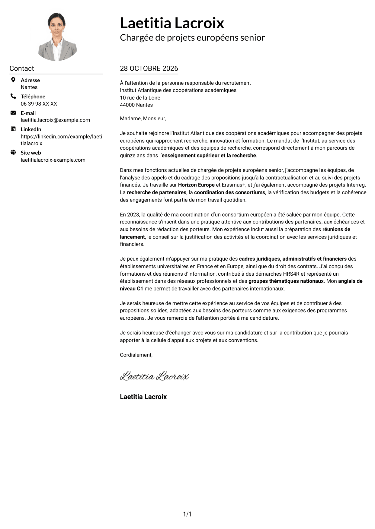 Exemple de lettre de motivation — page 1