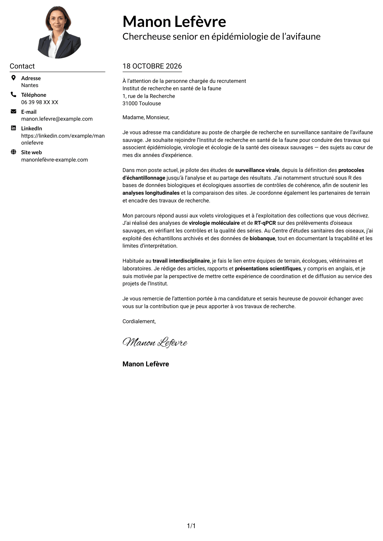 Exemple de lettre de motivation — page 1