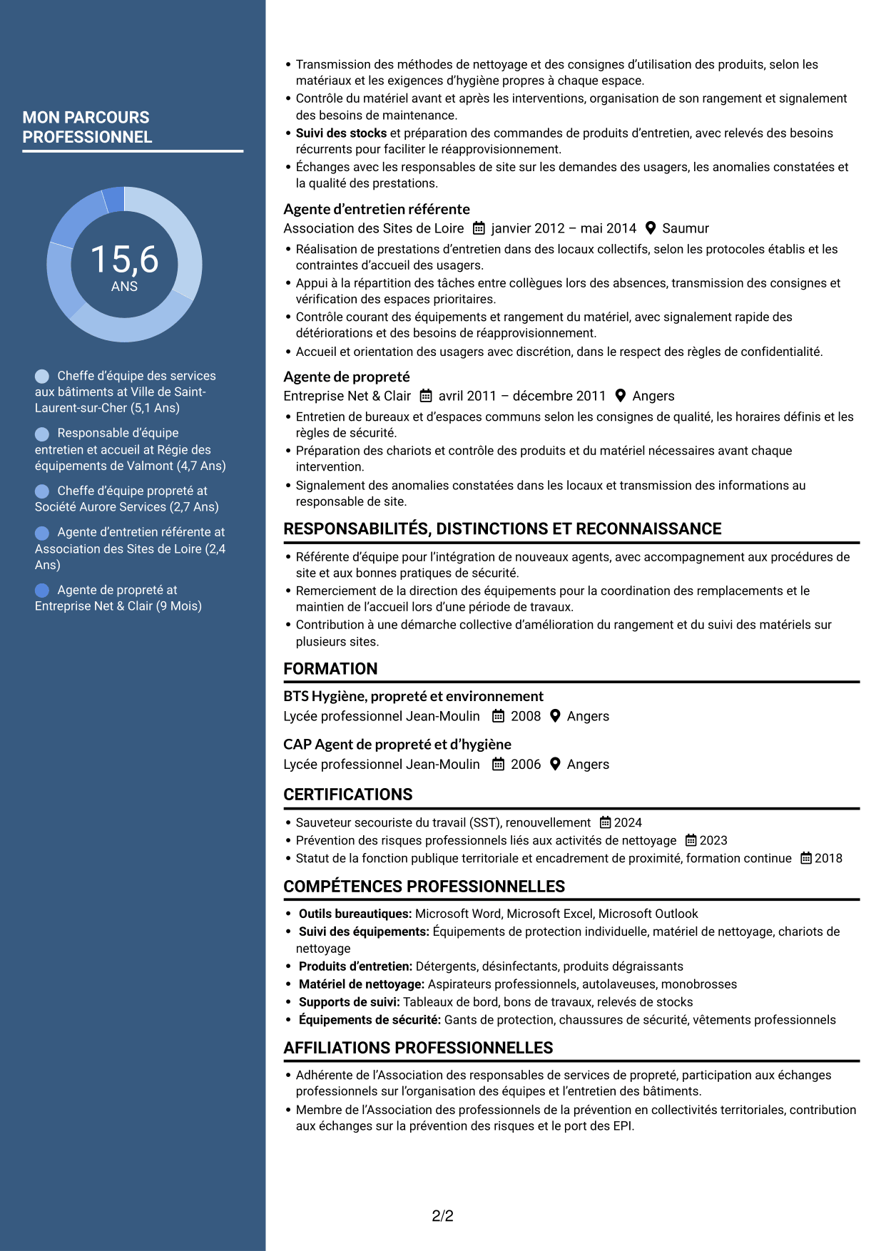 CV Élégant (format à colonne latérale colorée avec photo) : Chef d’équipe - Entretien des bâtiments publics, page 2