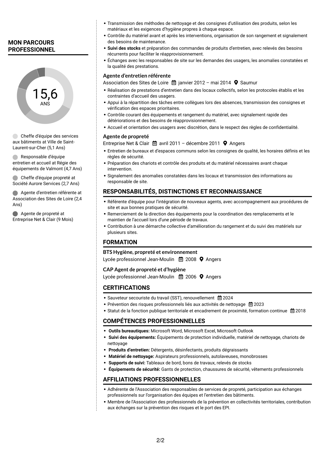 CV Moderne (format à deux colonnes avec photo à gauche et séparateur) : Chef d’équipe - Entretien des bâtiments publics, page 2