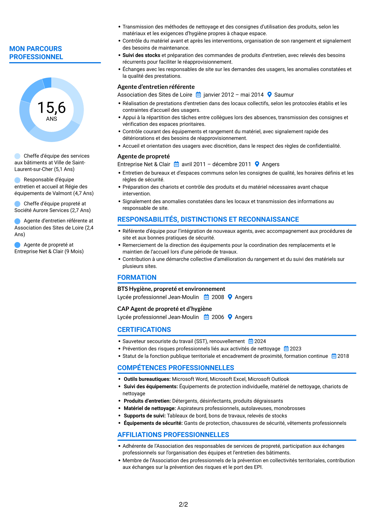 CV Audacieux (format à deux colonnes avec accents colorés et photo) : Chef d’équipe - Entretien des bâtiments publics, page 2