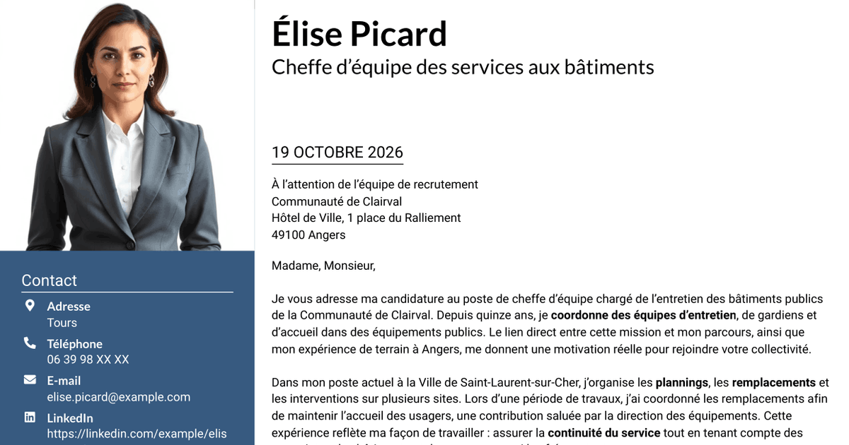 7 modèles de lettre de motivation pour Chef d’équipe - Entretien des bâtiments publics, avec exemples