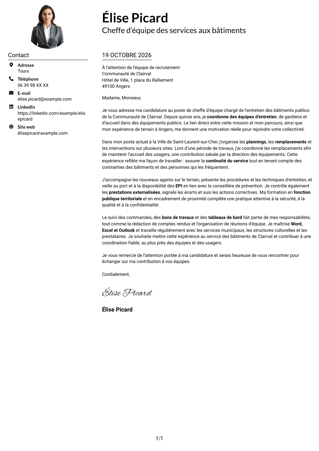 Exemple de lettre de motivation — page 1