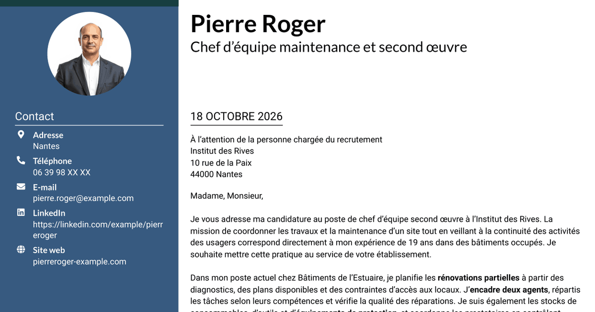 7 modèles de lettre de motivation pour Chef d'équipe second œuvre, avec exemples