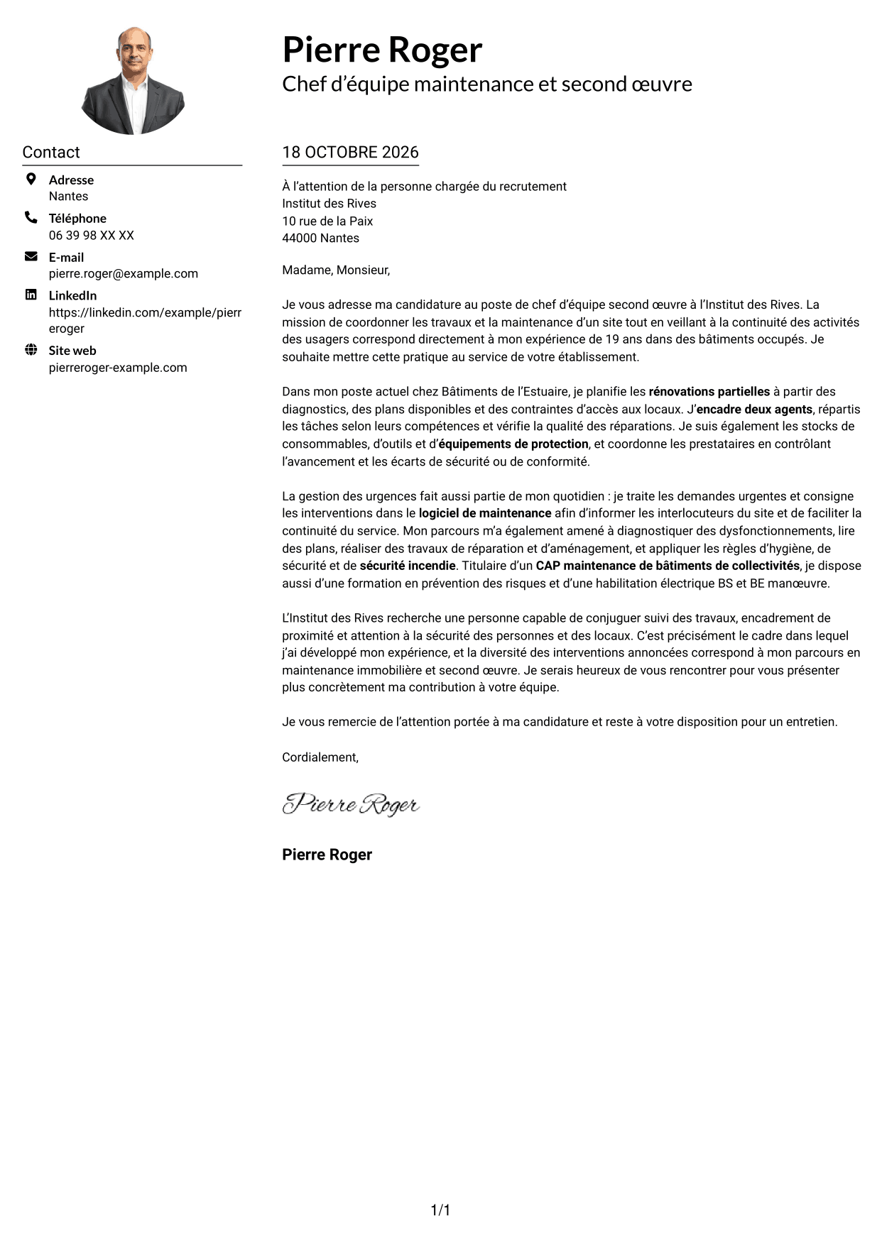Exemple de lettre de motivation — page 1