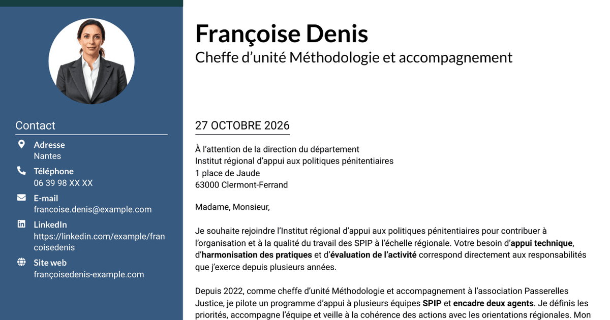 7 modèles de lettre de motivation pour Chef d’unité Méthodologie et accompagnement - SPIP, avec exemples