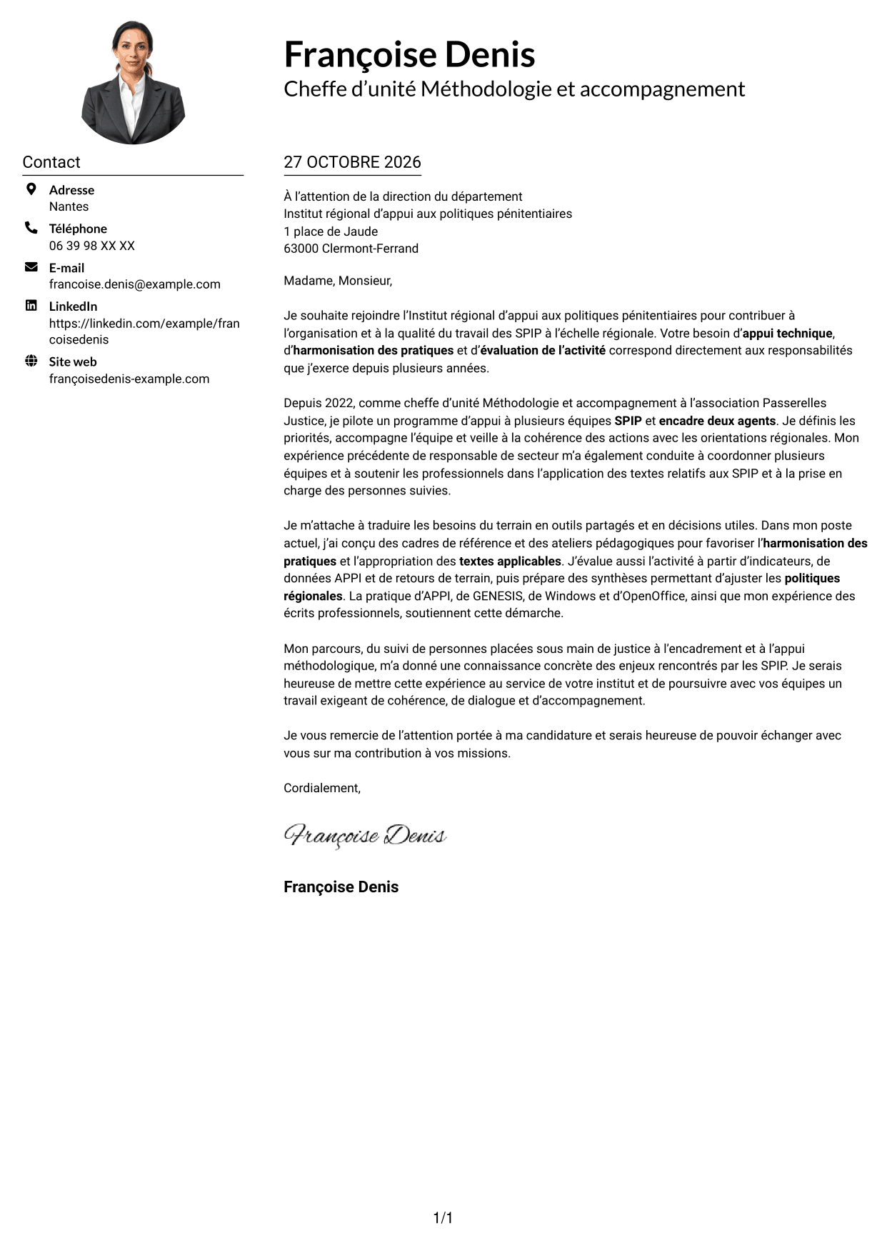 Exemple de lettre de motivation — page 1