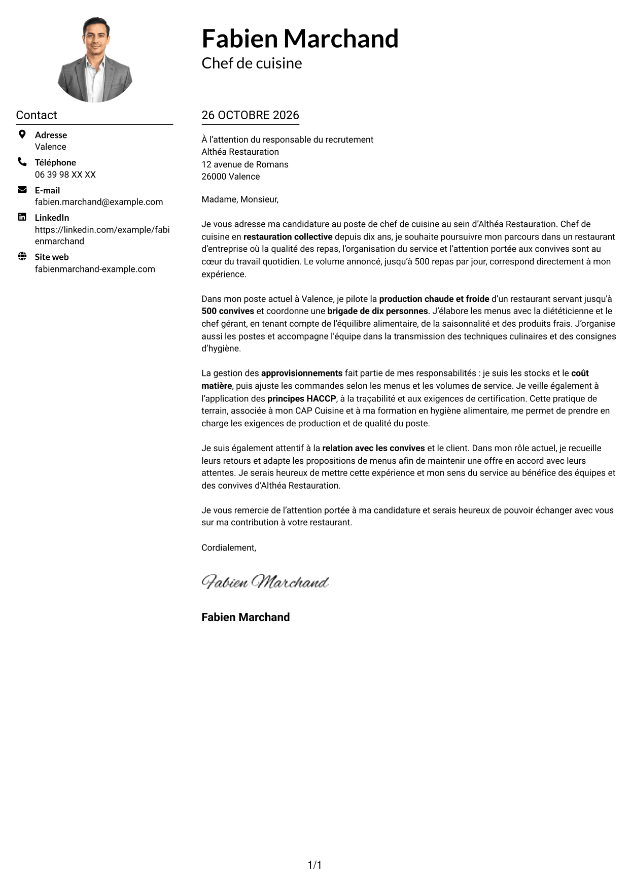 Exemple de lettre de motivation — page 1