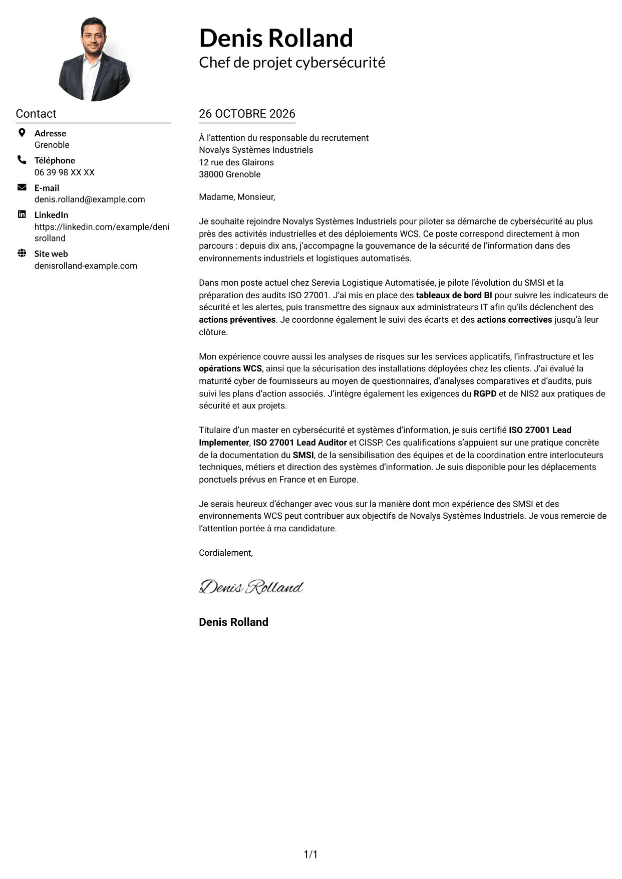 Exemple de lettre de motivation — page 1