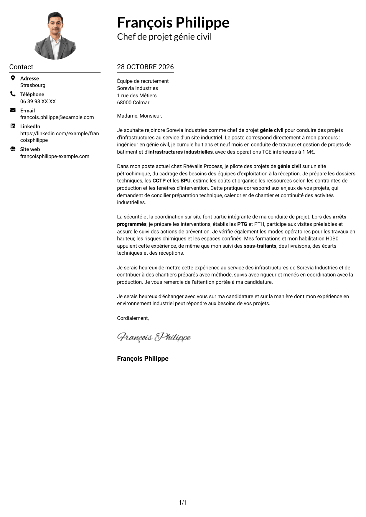 Exemple de lettre de motivation — page 1