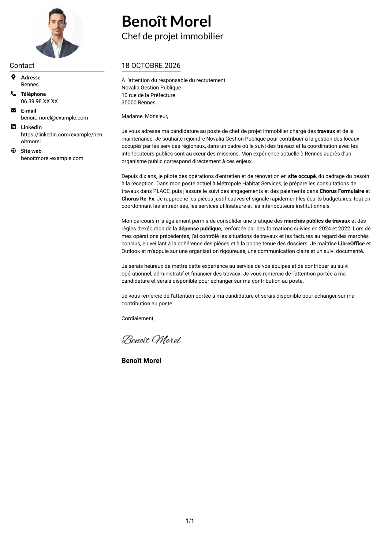 Exemple de lettre de motivation — page 1