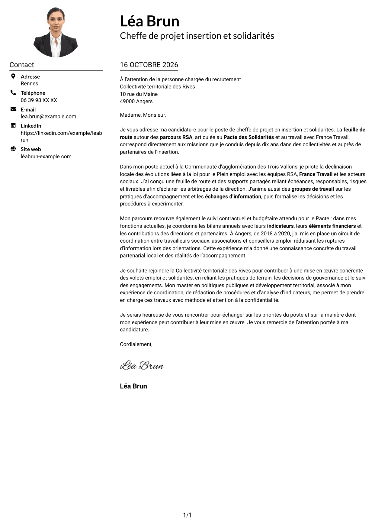 Exemple de lettre de motivation — page 1