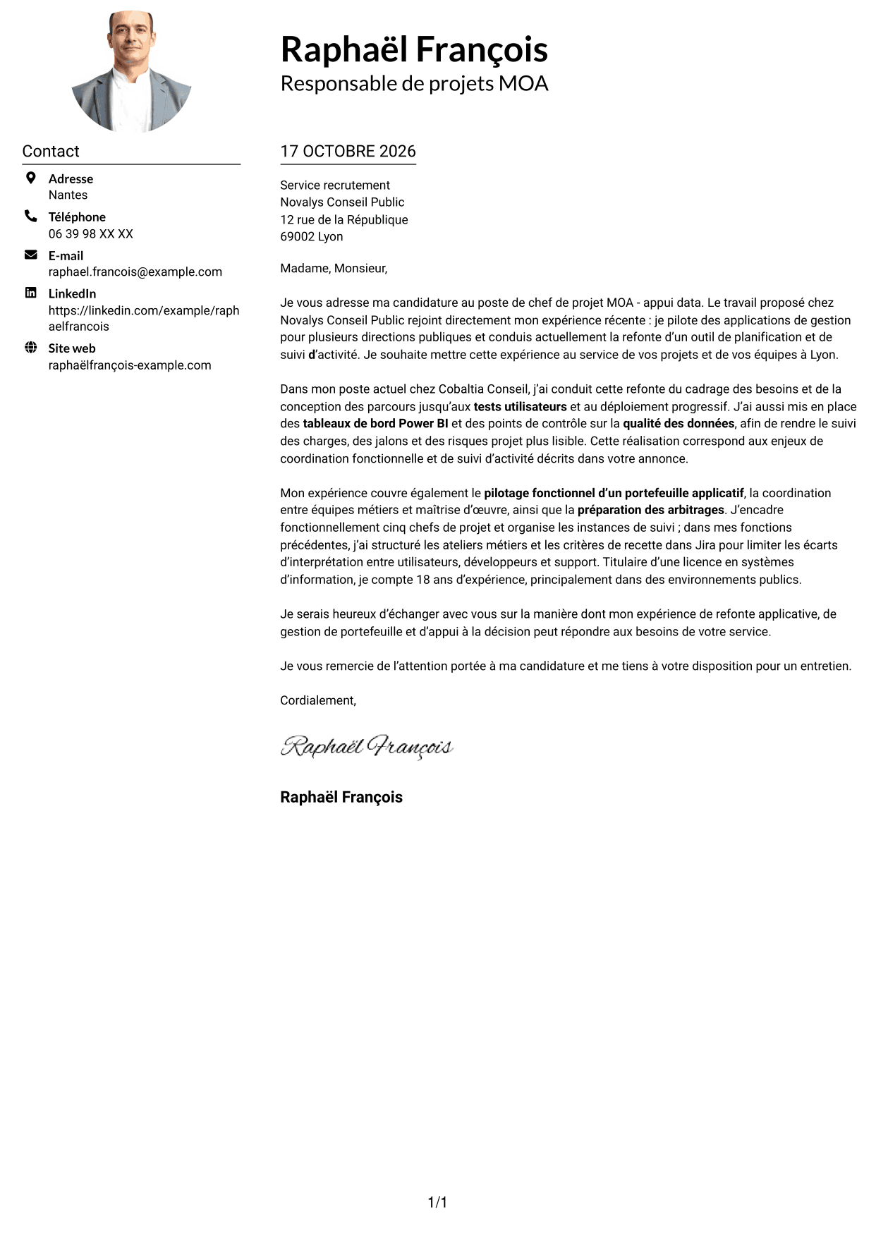 Exemple de lettre de motivation — page 1
