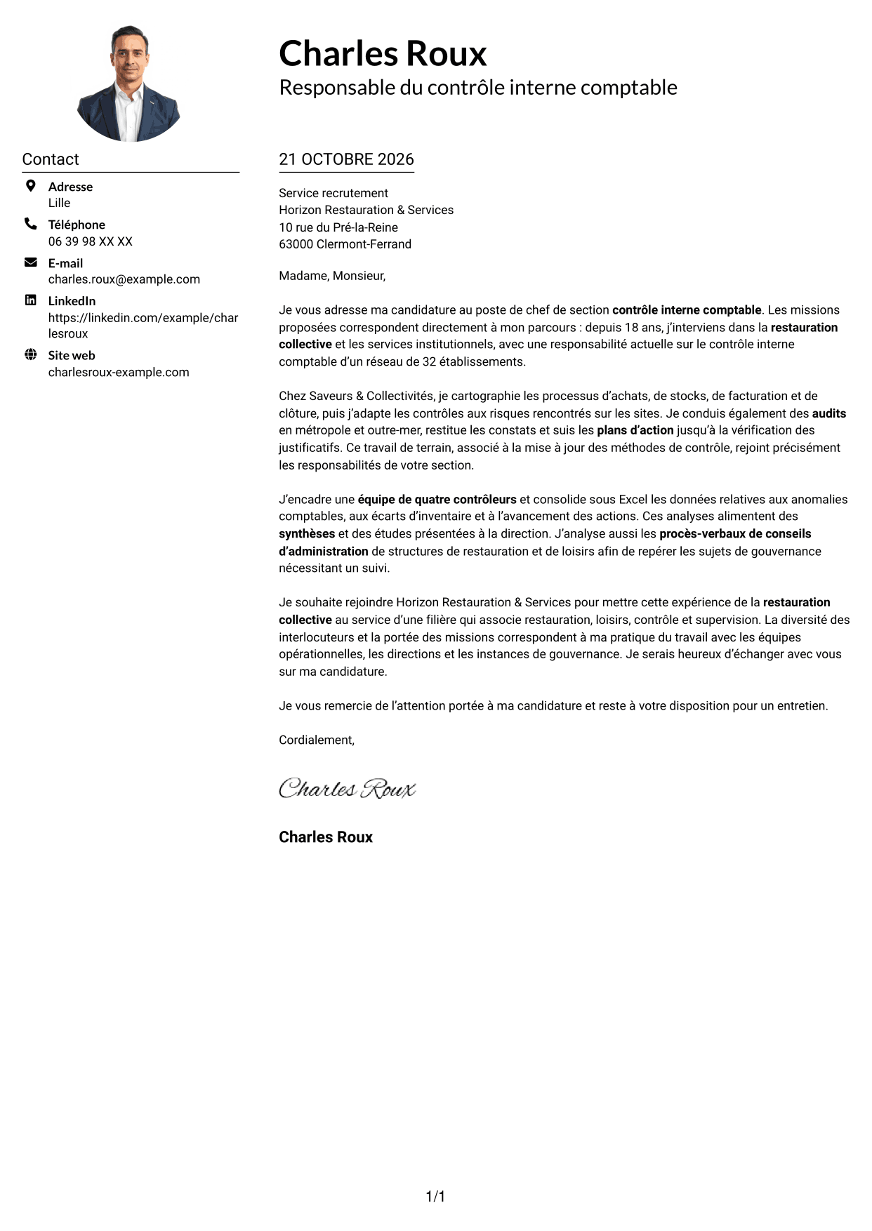 Exemple de lettre de motivation — page 1