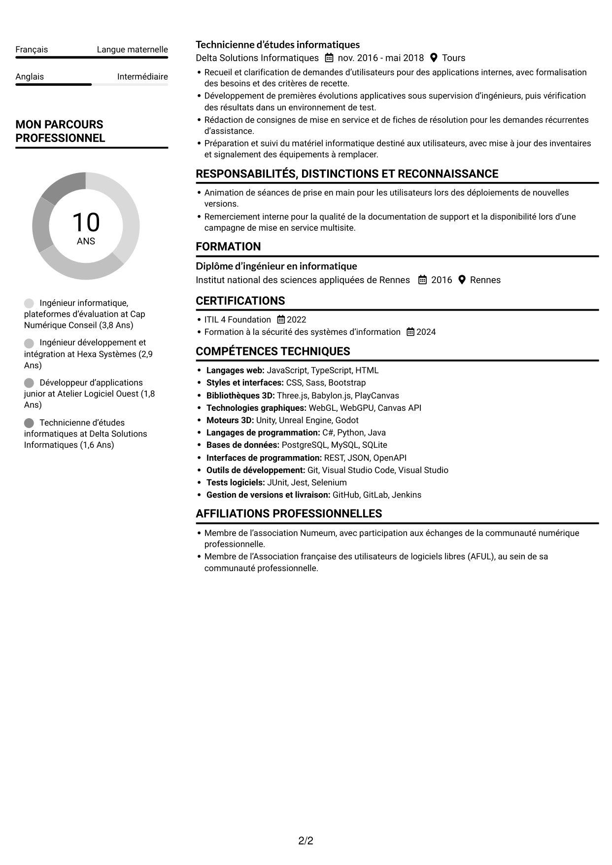 CV Compact (format sobre à deux colonnes avec photo) : Chef de section informatique - Plateformes de tests psychotechniques, page 2