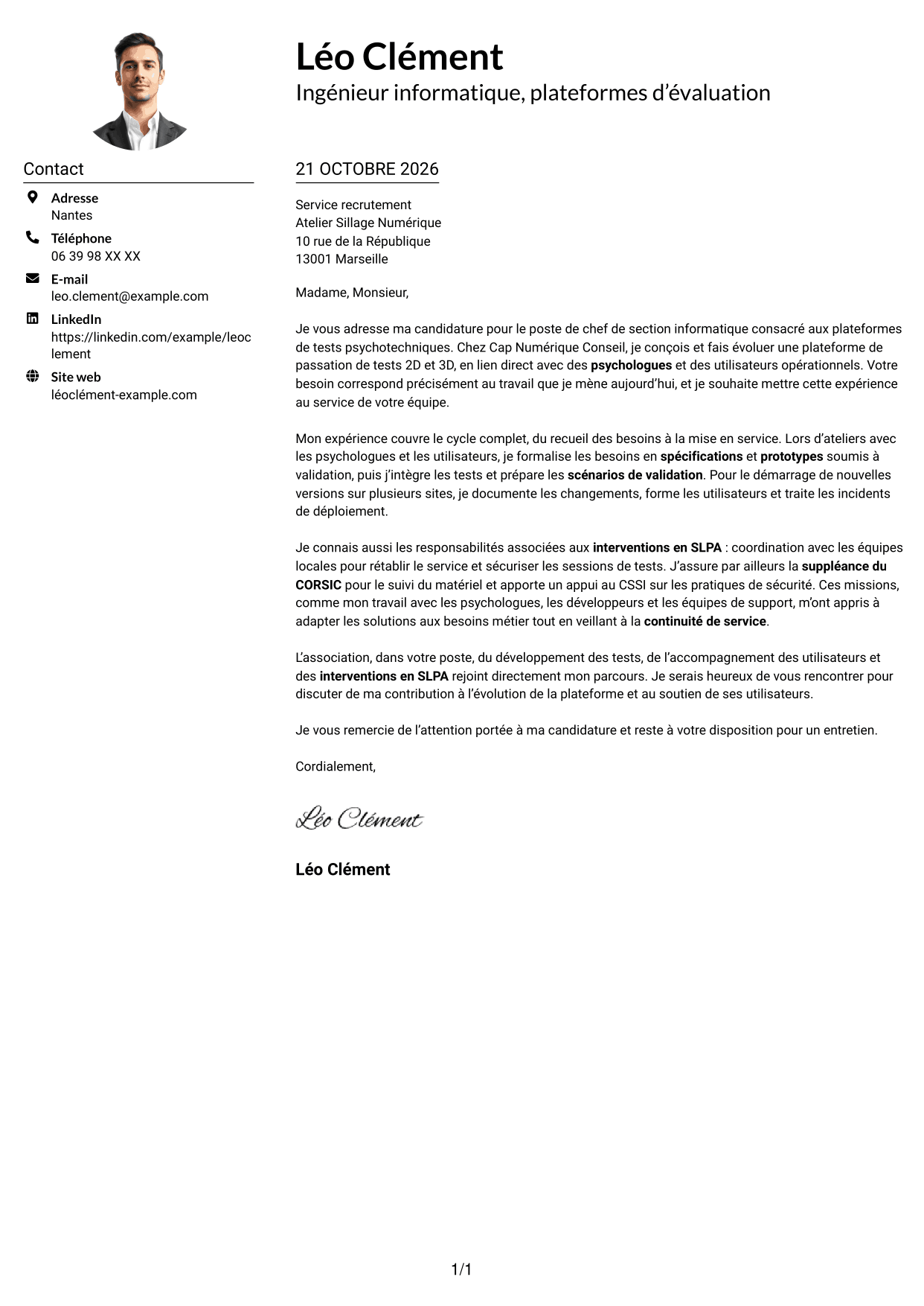 Exemple de lettre de motivation — page 1