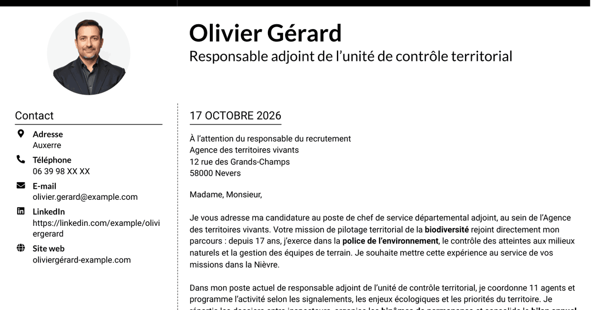 7 modèles de lettre de motivation pour Chef de service départemental adjoint - Police de l’environnement, avec exemples