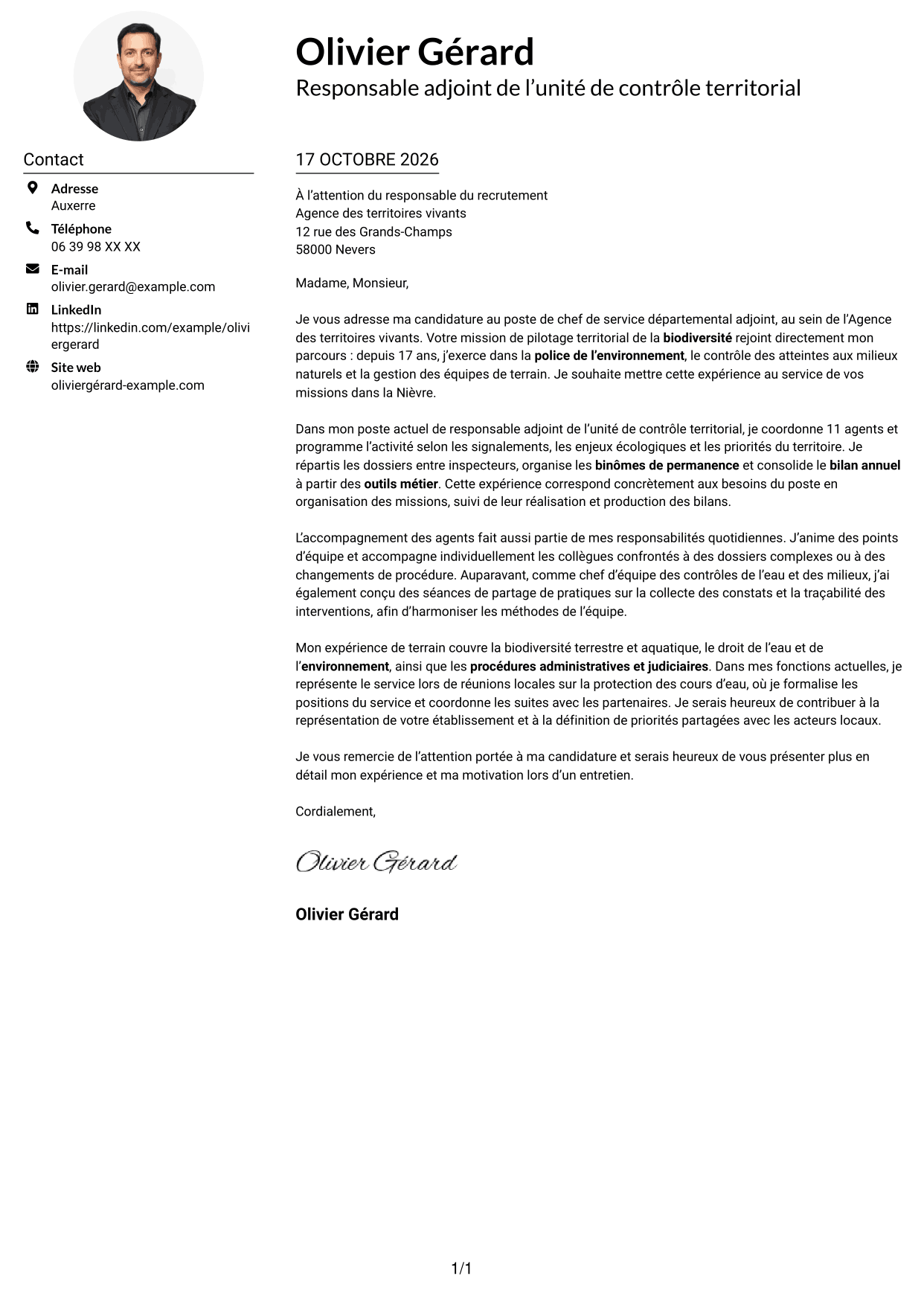 Exemple de lettre de motivation — page 1