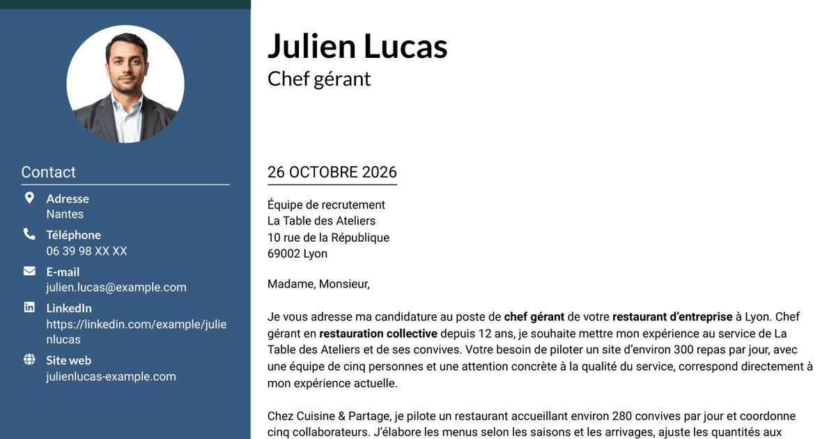 7 modèles de lettre de motivation pour Chef gérant - Restauration collective d'entreprise, avec exemples