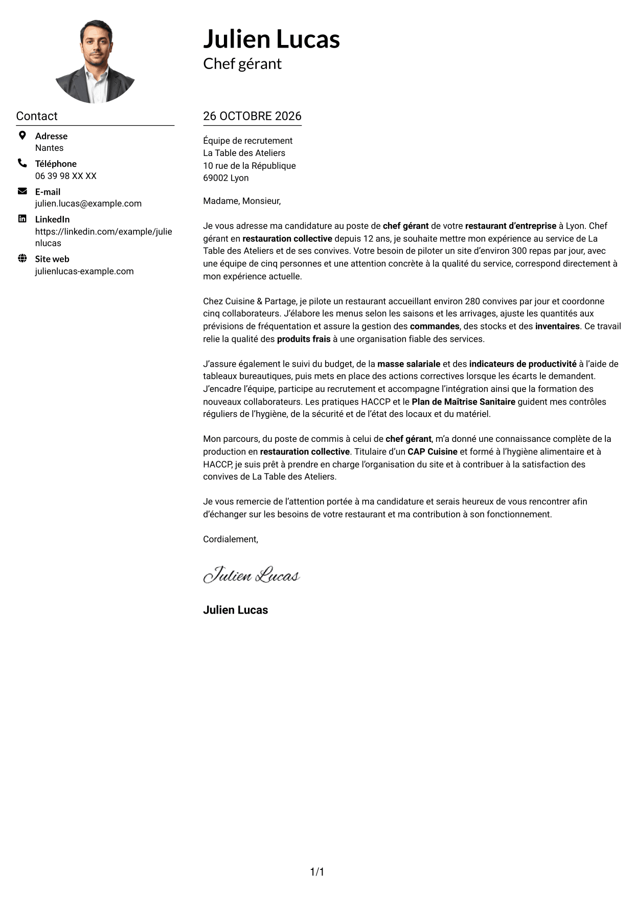 Exemple de lettre de motivation — page 1