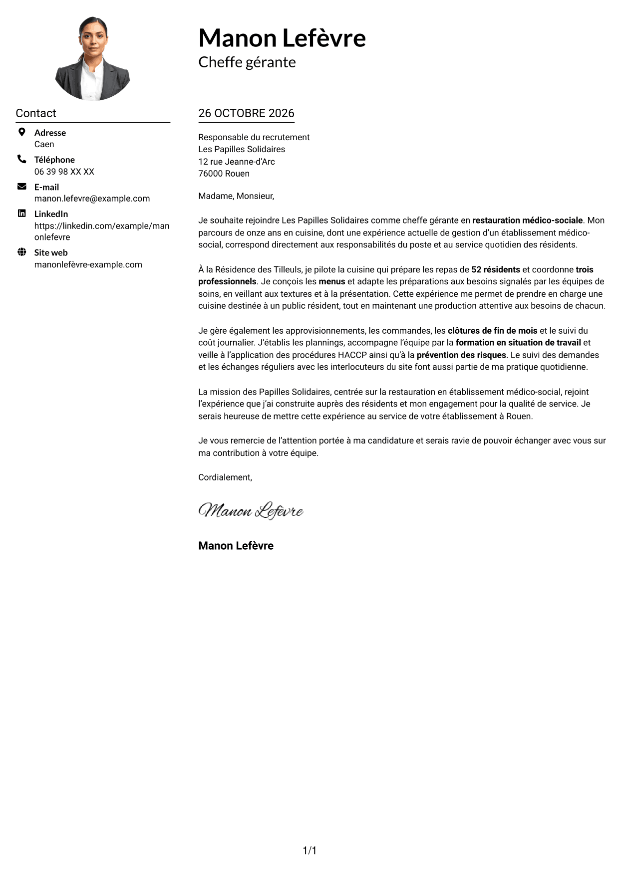Exemple de lettre de motivation — page 1