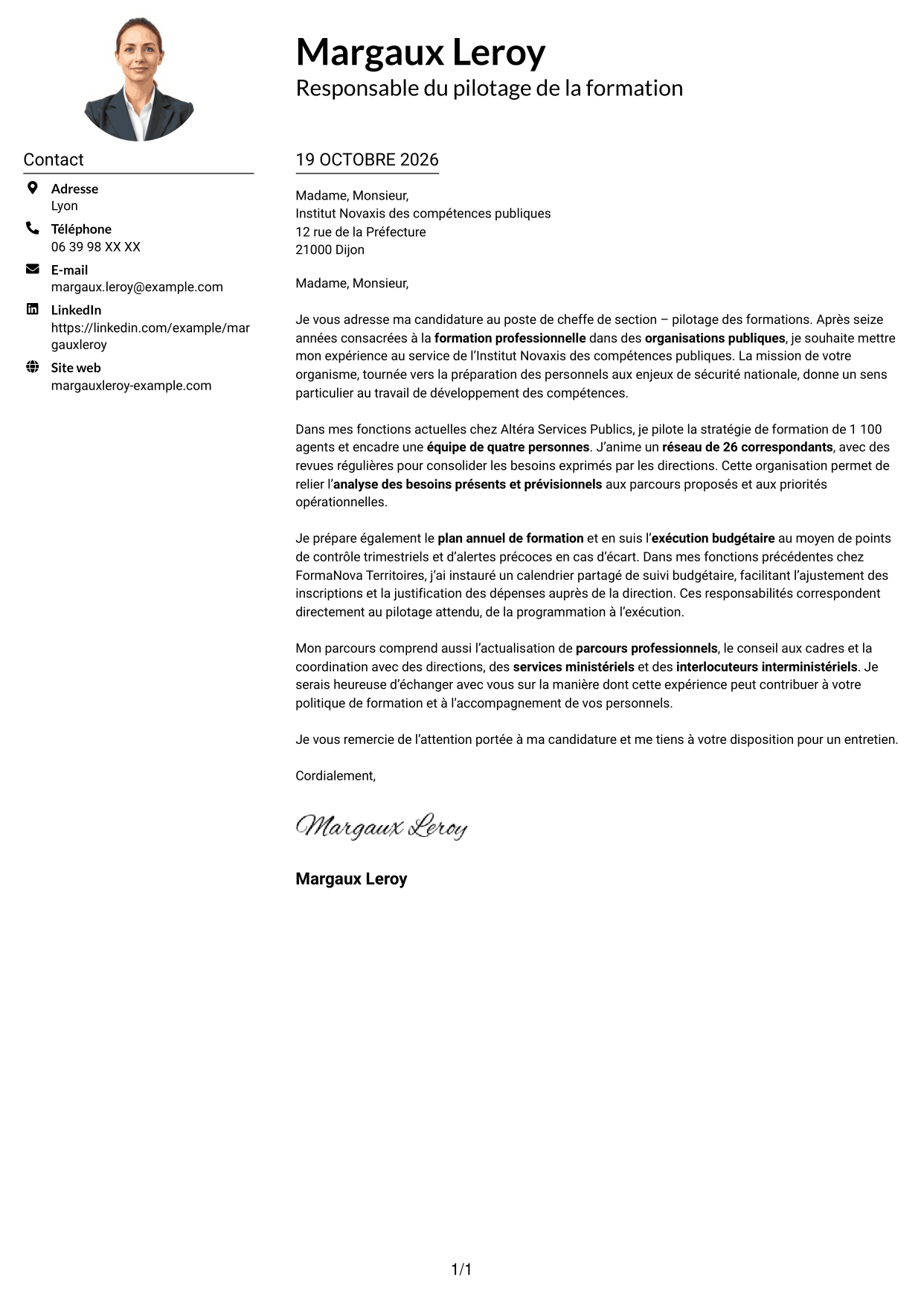 Exemple de lettre de motivation — page 1