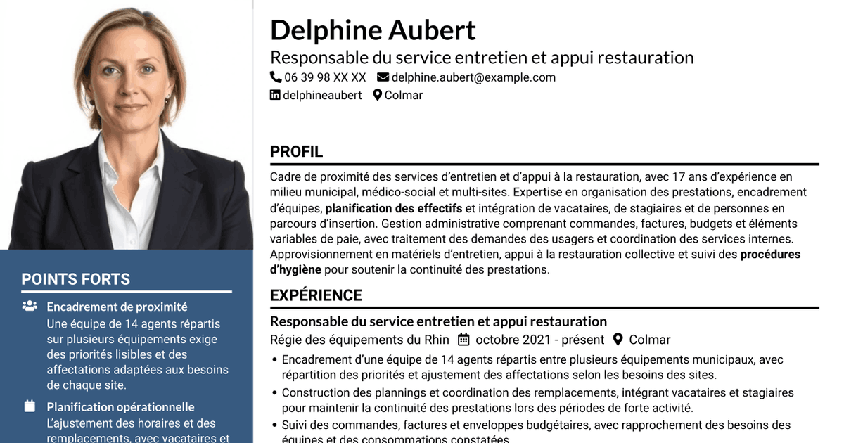7 modèles de CV pour Cheffe de service - Entretien et restauration, avec exemples