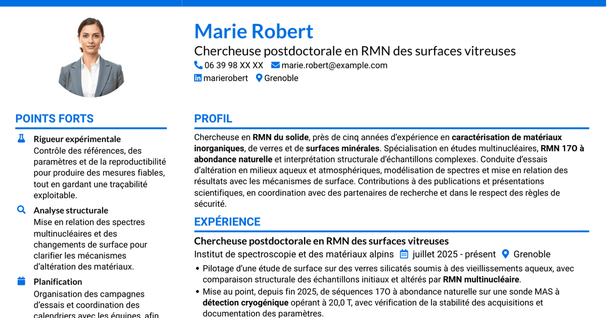 7 modèles de CV pour Chercheur en RMN du solide - Développement de la RMN 17O à abondance naturelle, avec exemples
