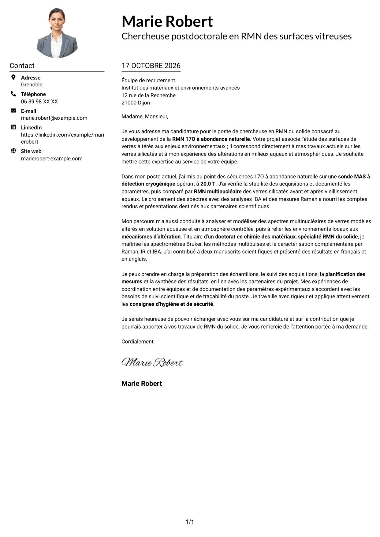 Exemple de lettre de motivation — page 1