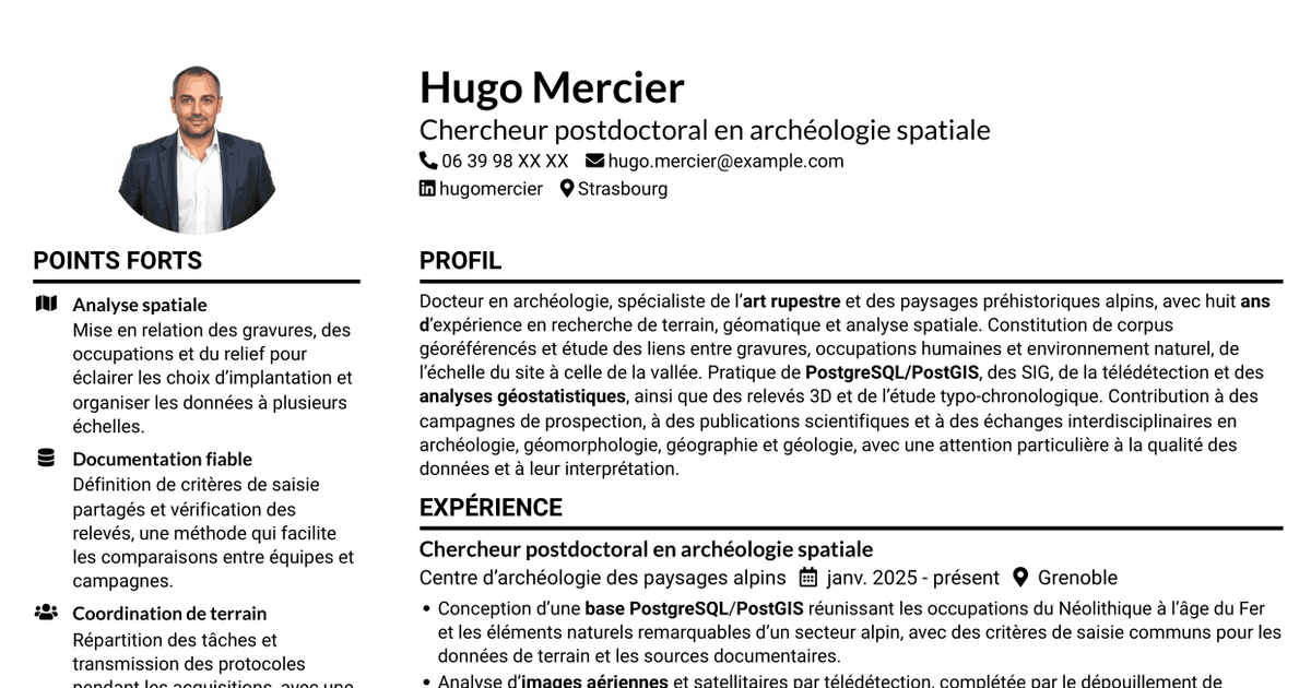 7 modèles de CV pour Chercheur postdoctoral - Archéologie de l’art rupestre, avec exemples