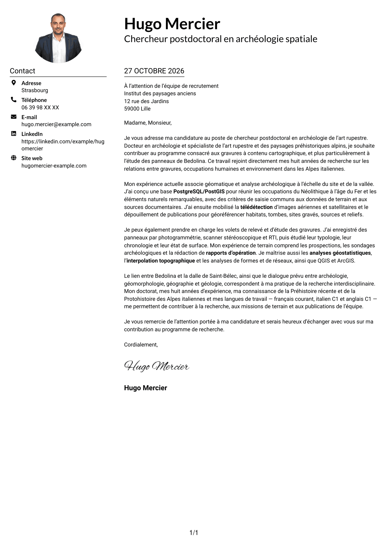 Exemple de lettre de motivation — page 1