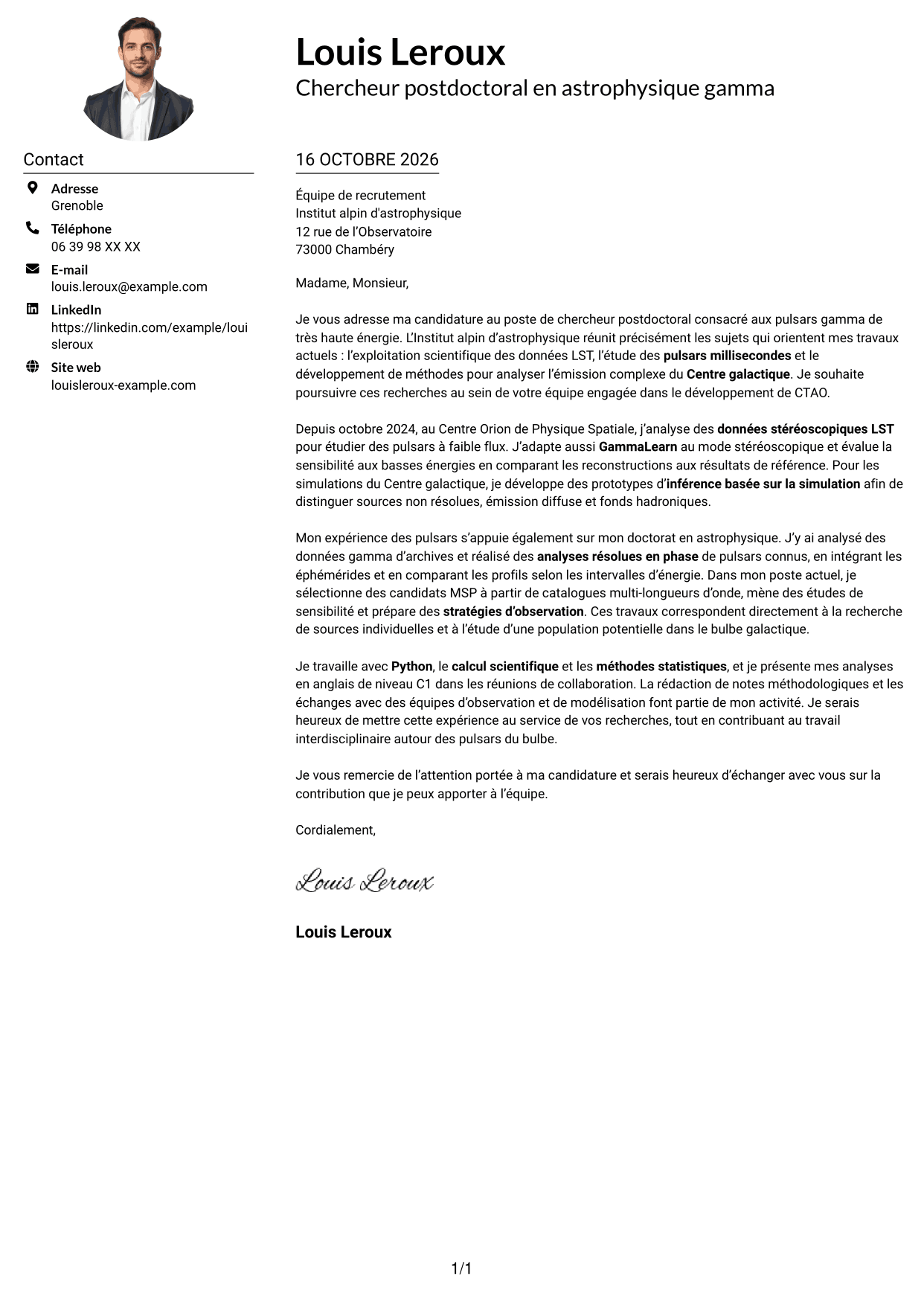 Exemple de lettre de motivation — page 1