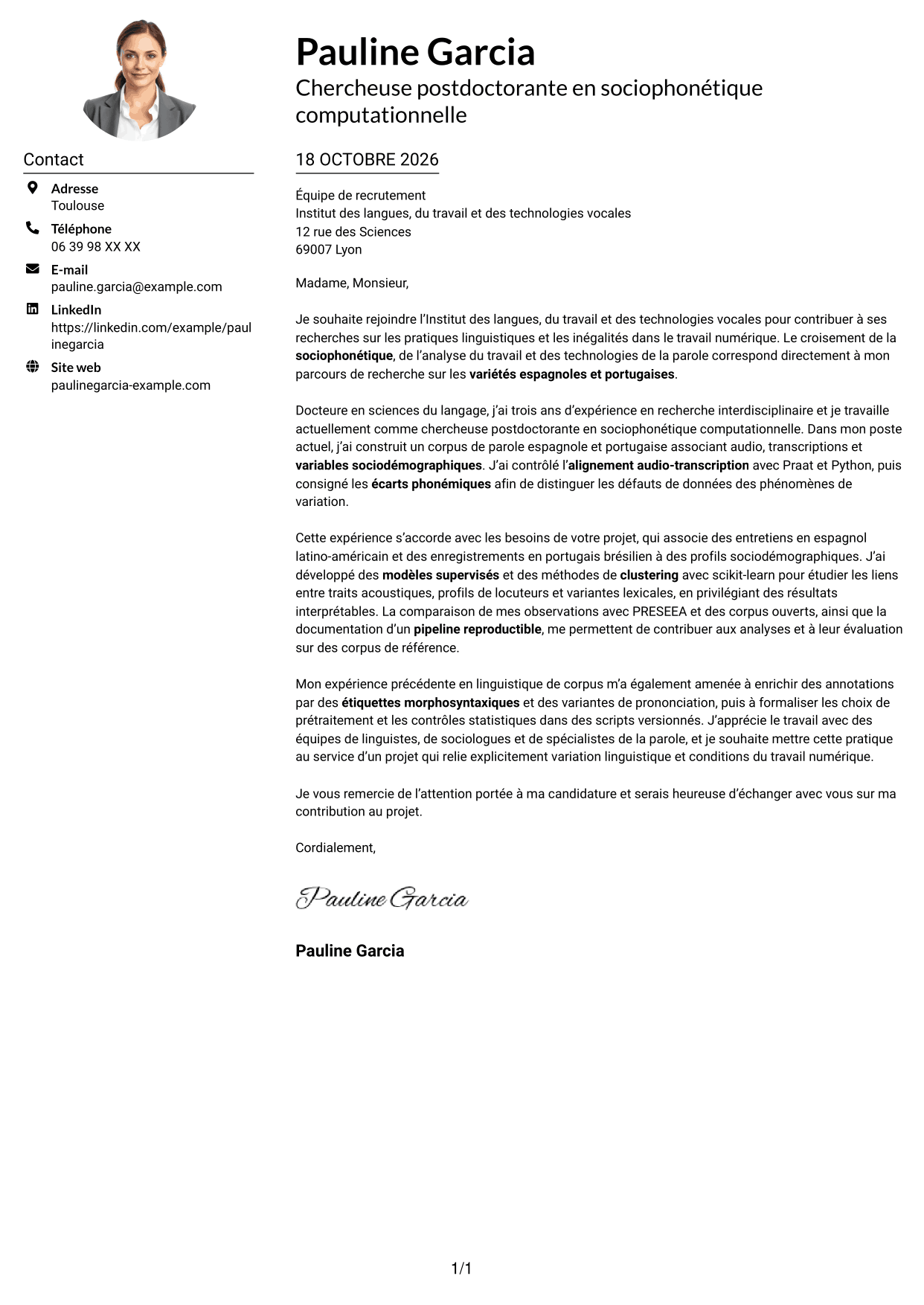 Exemple de lettre de motivation — page 1