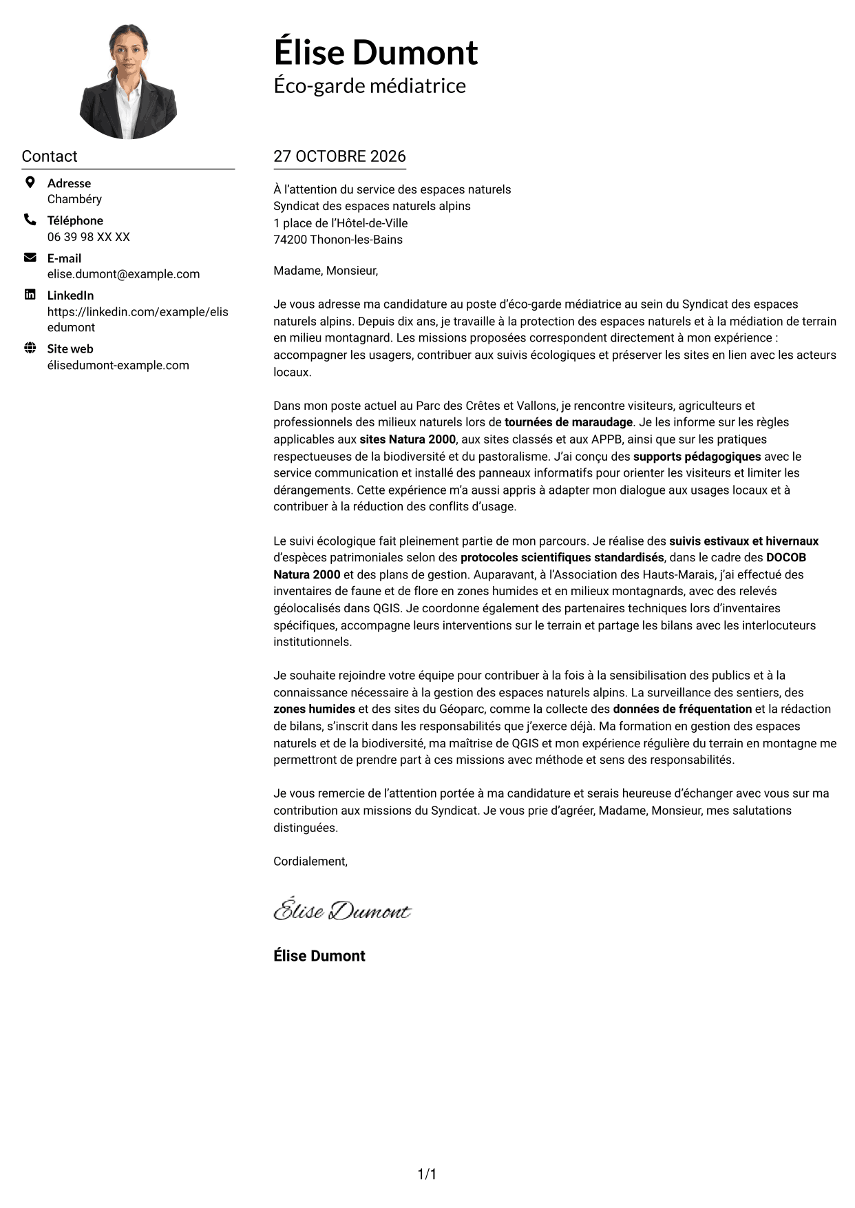 Exemple de lettre de motivation — page 1