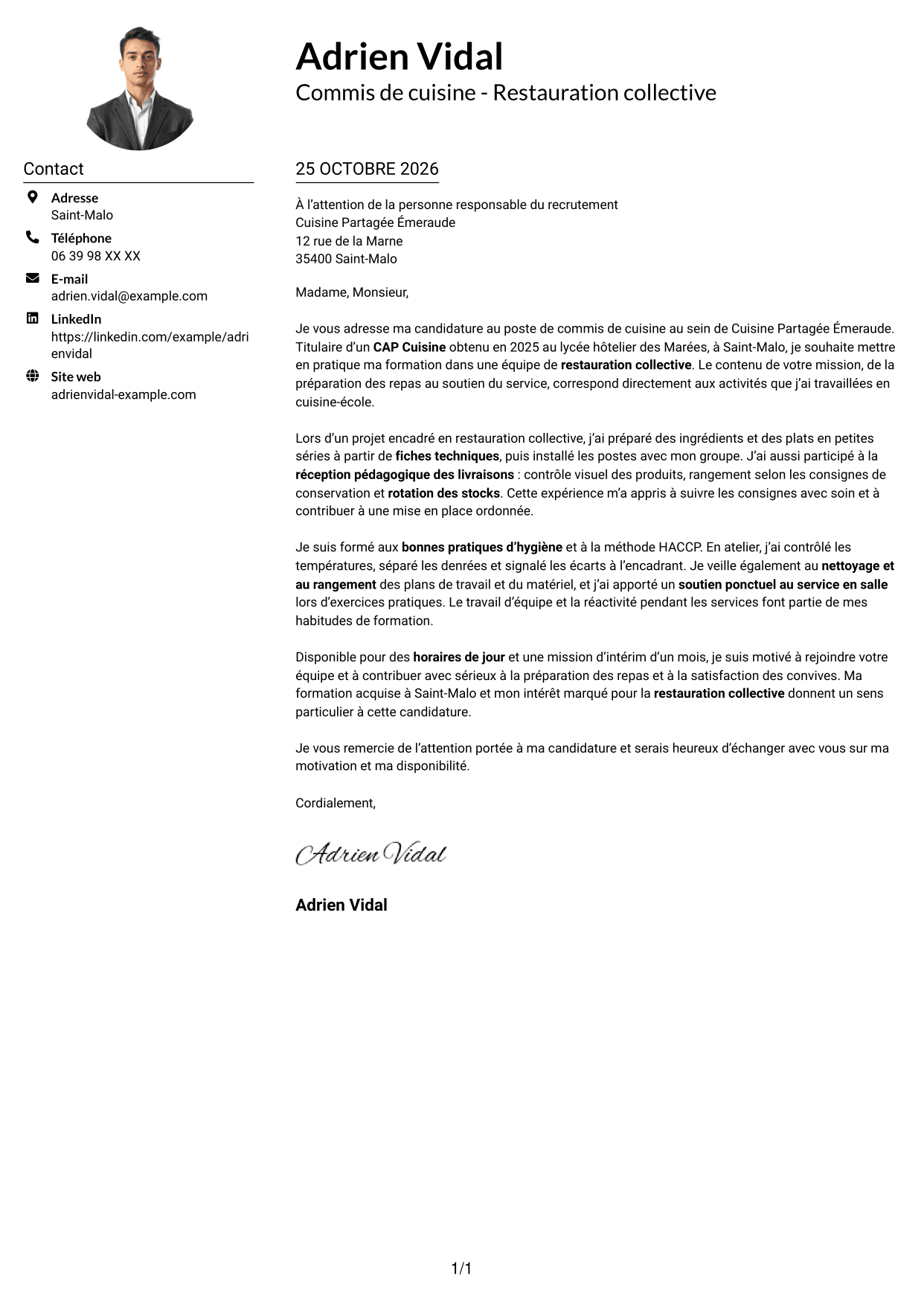 Exemple de lettre de motivation — page 1