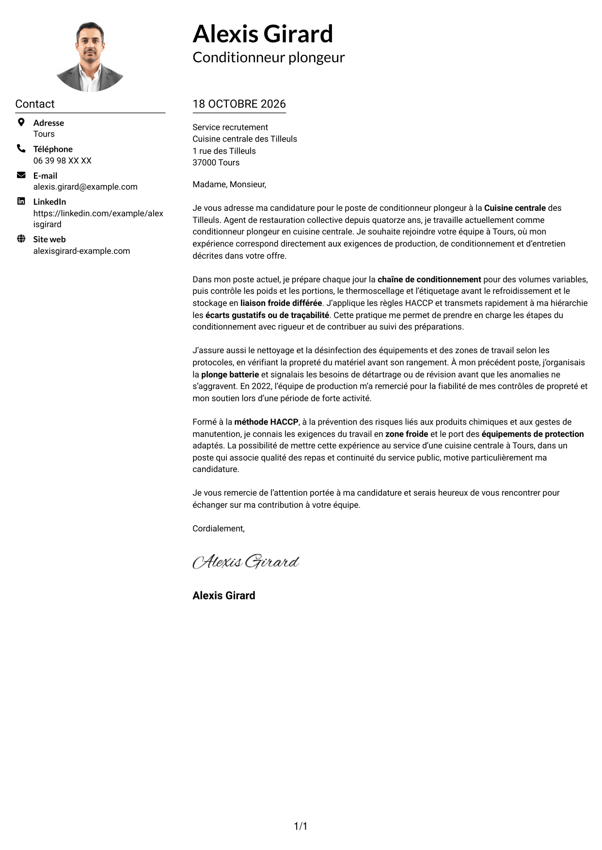 Exemple de lettre de motivation — page 1