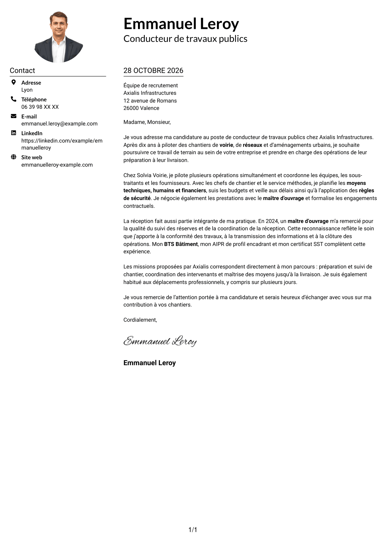 Exemple de lettre de motivation — page 1