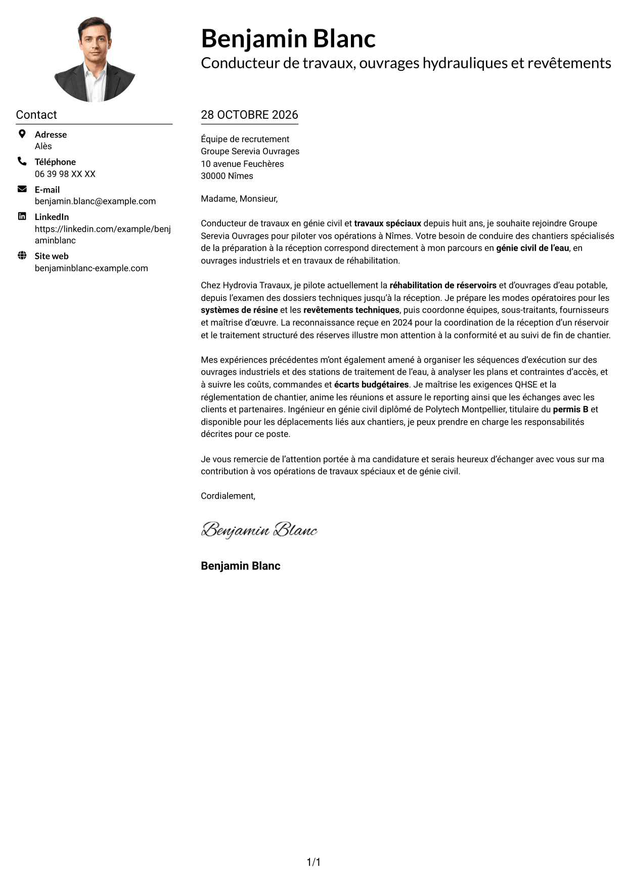 Exemple de lettre de motivation — page 1