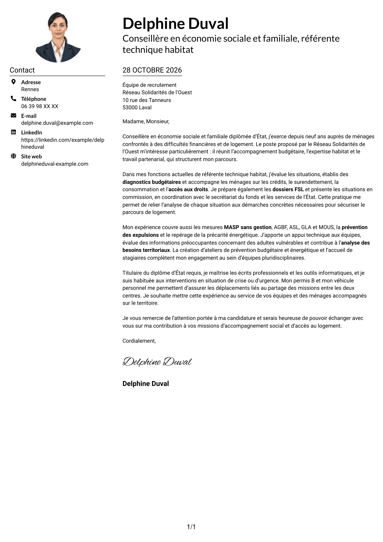 Exemple de lettre de motivation — page 1