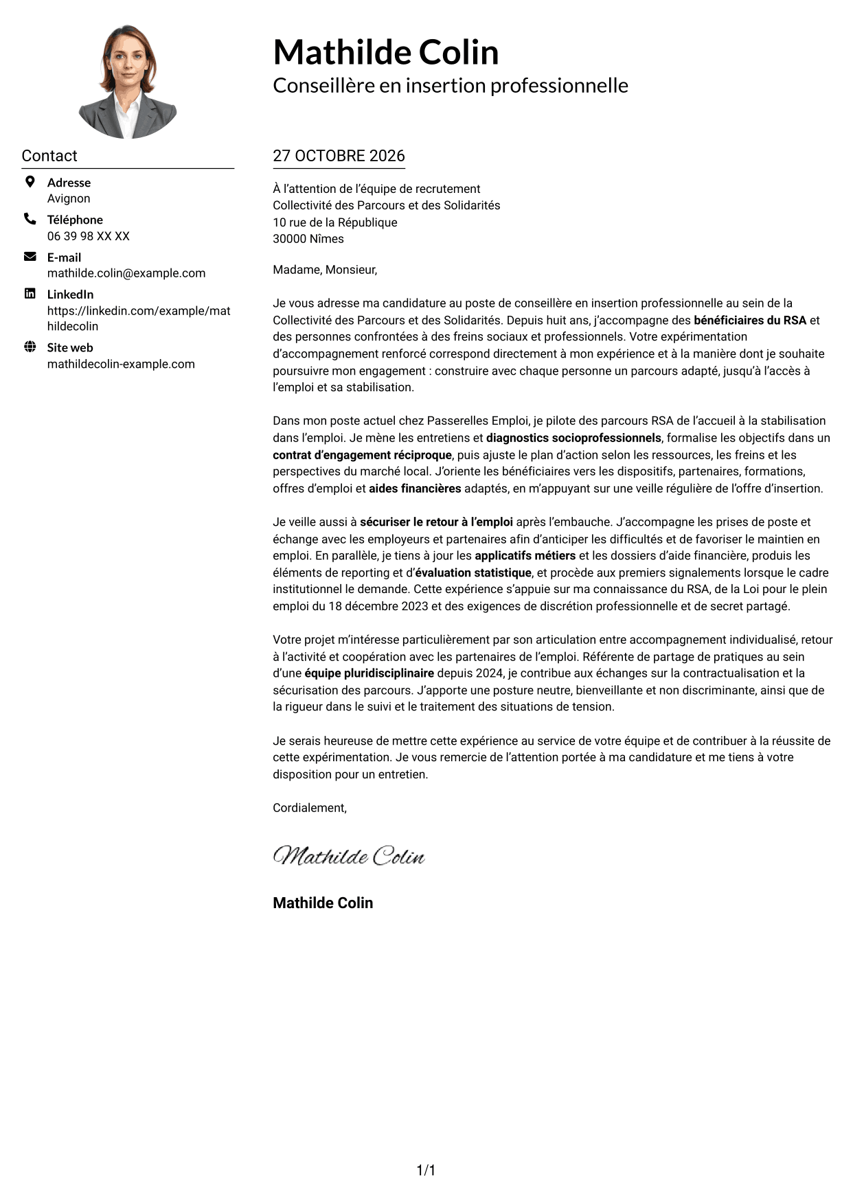 Exemple de lettre de motivation — page 1