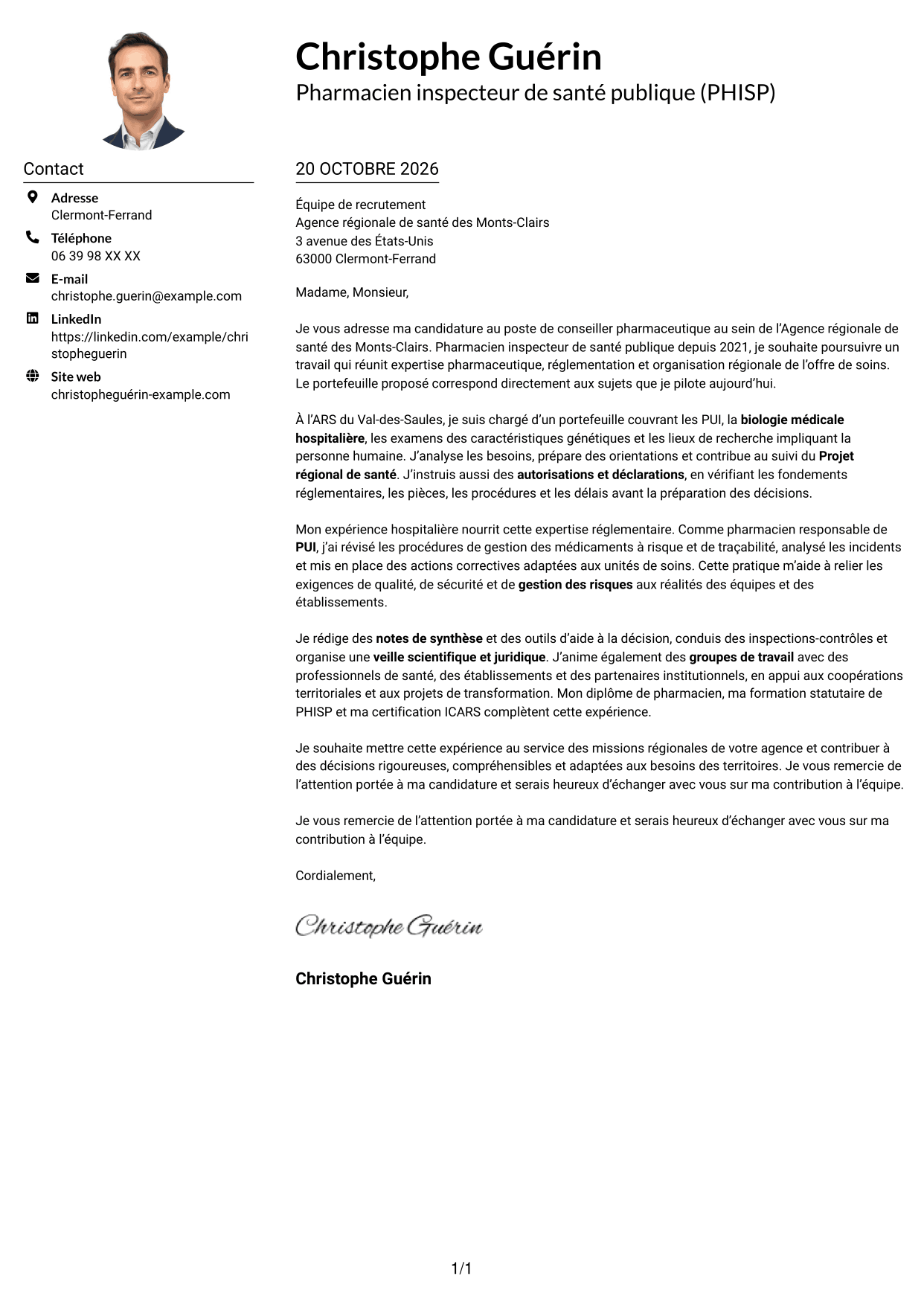 Exemple de lettre de motivation — page 1