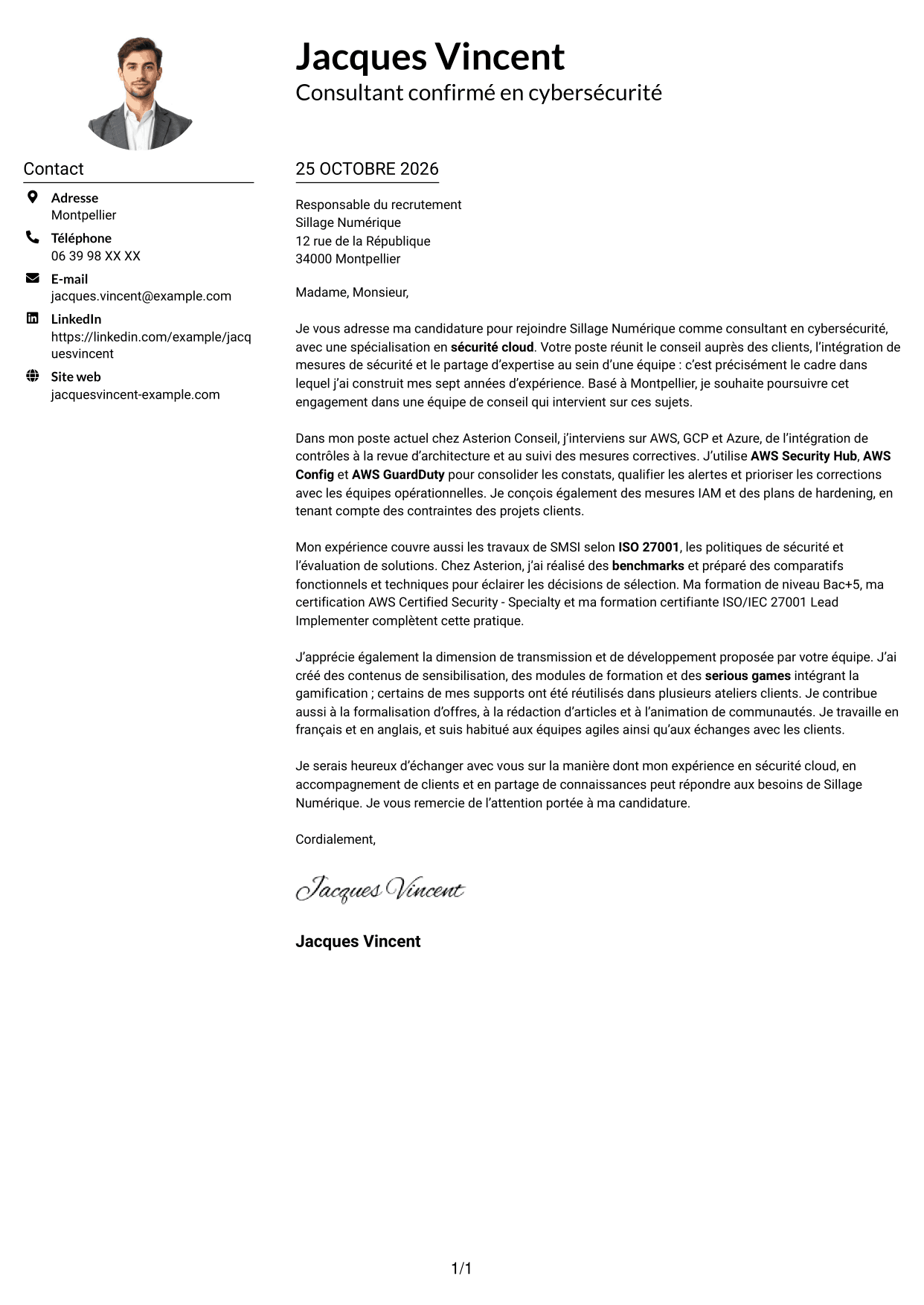 Exemple de lettre de motivation — page 1