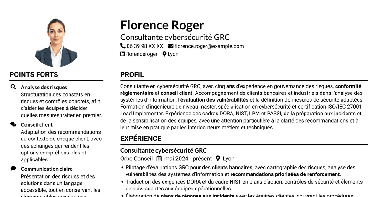 7 modèles de CV pour Consultant cybersécurité GRC, avec exemples