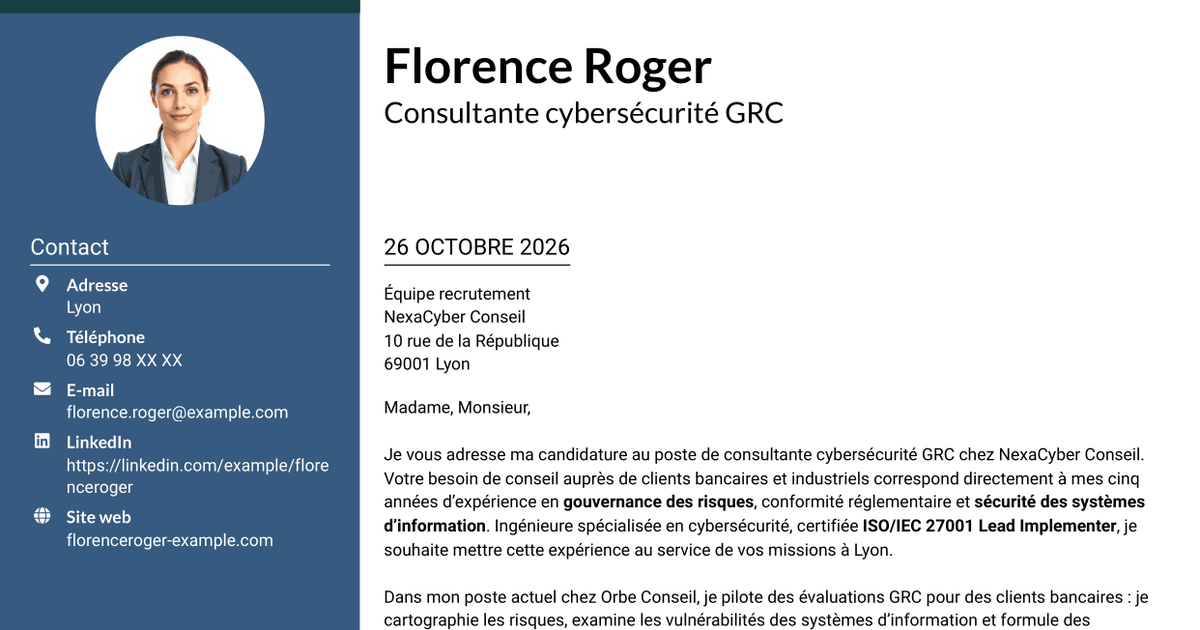 7 modèles de lettre de motivation pour Consultant cybersécurité GRC, avec exemples