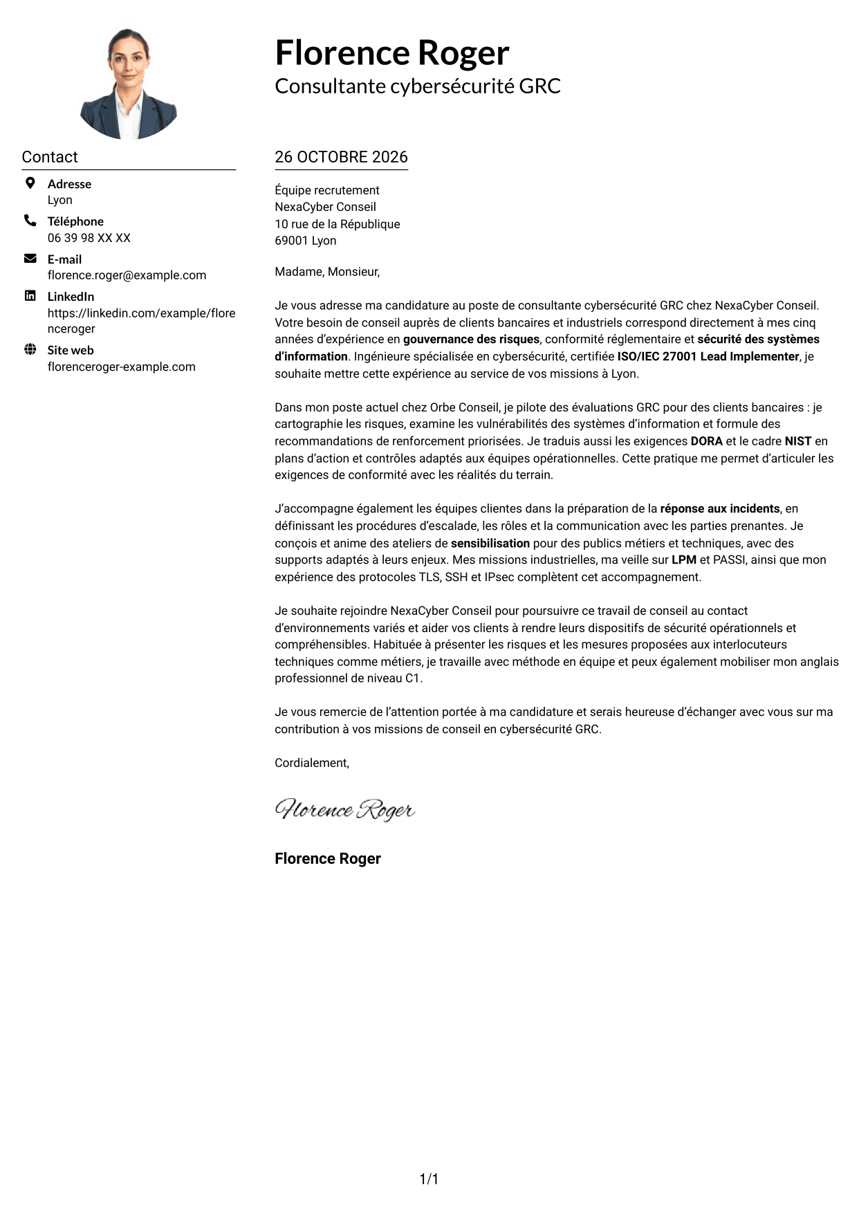 Exemple de lettre de motivation — page 1